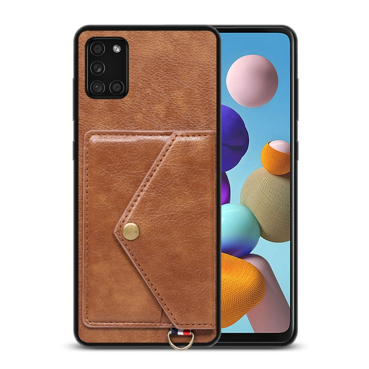 For Samsung Galaxy A31 Litchi Texture Silicone + PC + PU Leather Back Cover Shockproof Case with Card Slot