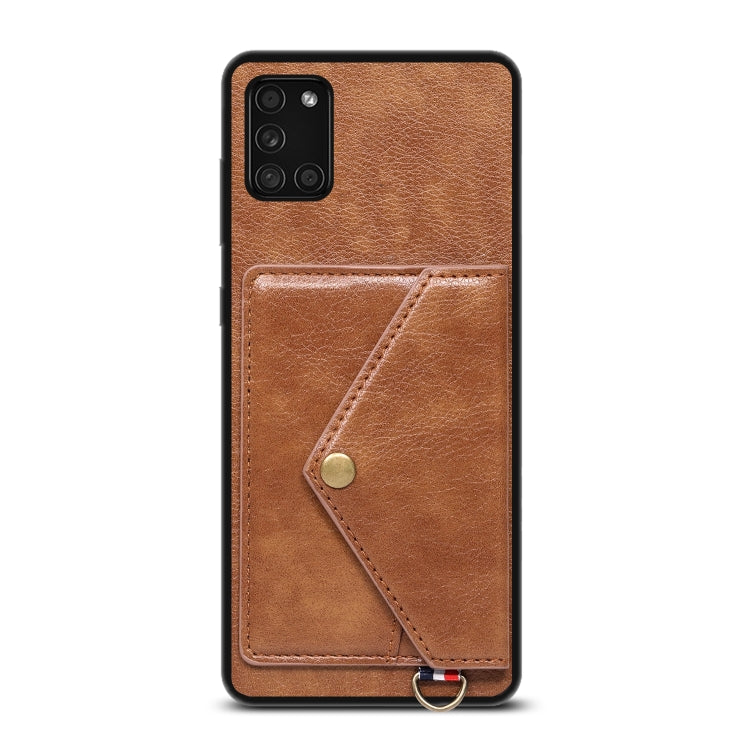 For Samsung Galaxy A31 Litchi Texture Silicone + PC + PU Leather Back Cover Shockproof Case with Card Slot