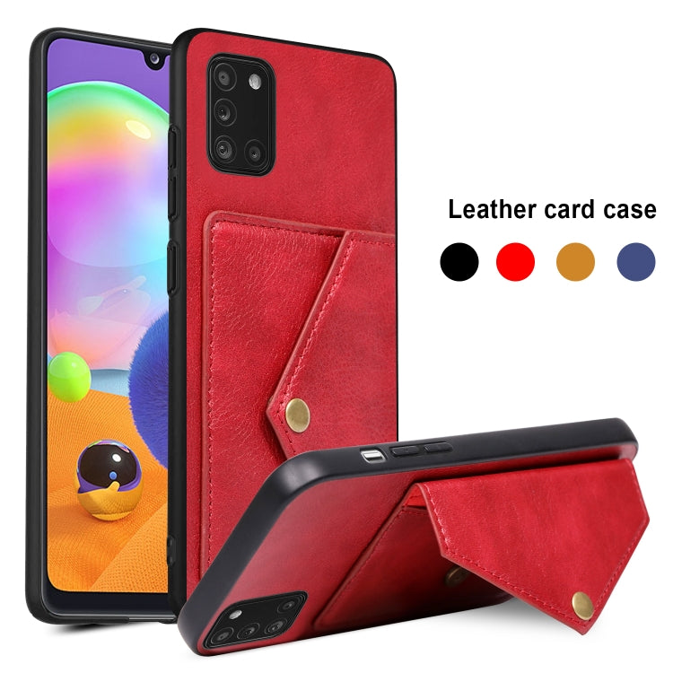For Samsung Galaxy A31 Litchi Texture Silicone + PC + PU Leather Back Cover Shockproof Case with Card Slot