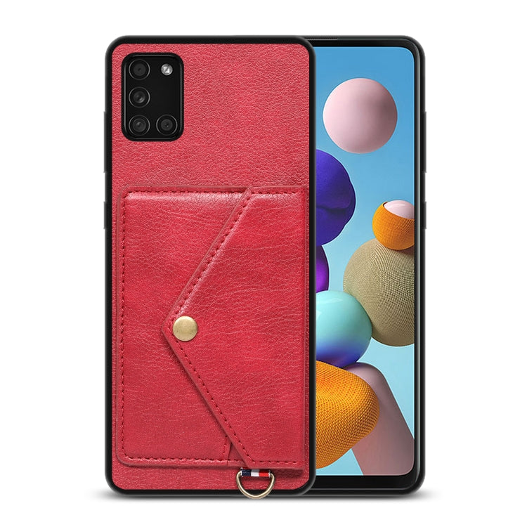 For Samsung Galaxy A31 Litchi Texture Silicone + PC + PU Leather Back Cover Shockproof Case with Card Slot