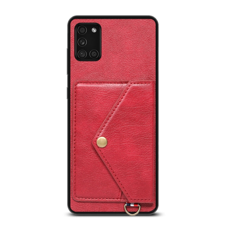 For Samsung Galaxy A31 Litchi Texture Silicone + PC + PU Leather Back Cover Shockproof Case with Card Slot
