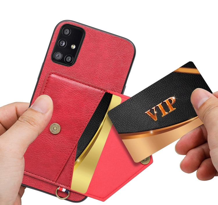 For Samsung Galaxy A51 Litchi Texture Silicone + PC + PU Leather Back Cover Shockproof Case with Card Slot