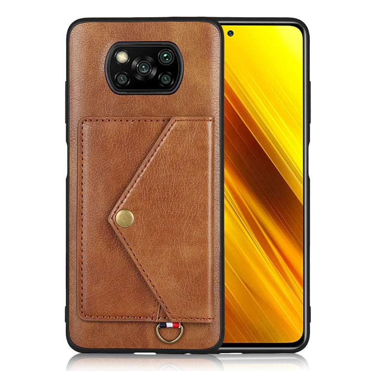 For Xiaomi Poco X3 NFC Litchi Texture Silicone + PC + PU Leather Back Cover Shockproof Case with Card Slot