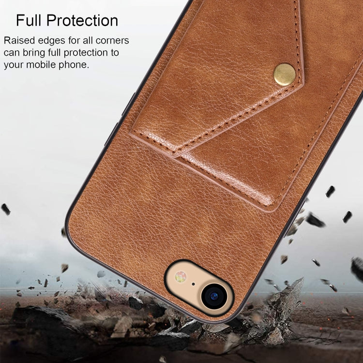 For iPhone SE 2022 / SE 2020 / 8 / 7 Litchi Texture Silicone + PC + PU Leather Back Cover Shockproof Case with Card Slot
