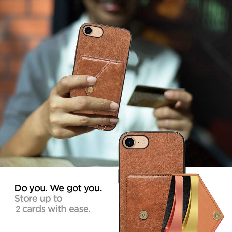 For iPhone SE 2022 / SE 2020 / 8 / 7 Litchi Texture Silicone + PC + PU Leather Back Cover Shockproof Case with Card Slot