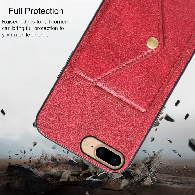 Litchi Texture Silicone + PC + PU Leather Back Cover Shockproof Case with Card Slot For iPhone 8 Plus / 7 Plus