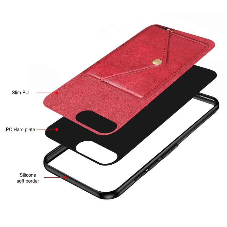 Litchi Texture Silicone + PC + PU Leather Back Cover Shockproof Case with Card Slot For iPhone 8 Plus / 7 Plus