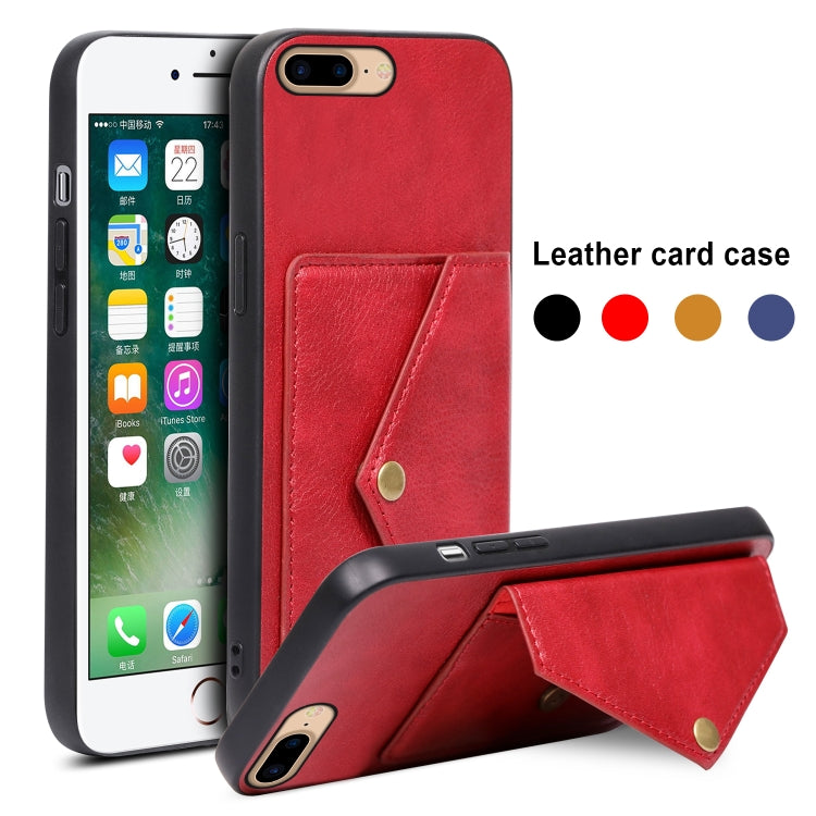 Litchi Texture Silicone + PC + PU Leather Back Cover Shockproof Case with Card Slot For iPhone 8 Plus / 7 Plus