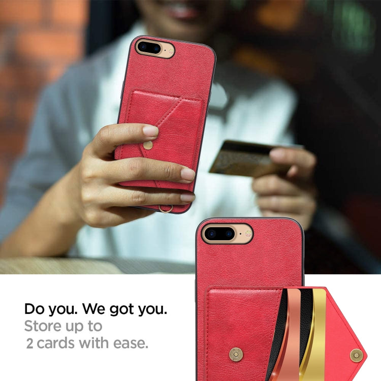 Litchi Texture Silicone + PC + PU Leather Back Cover Shockproof Case with Card Slot For iPhone 8 Plus / 7 Plus