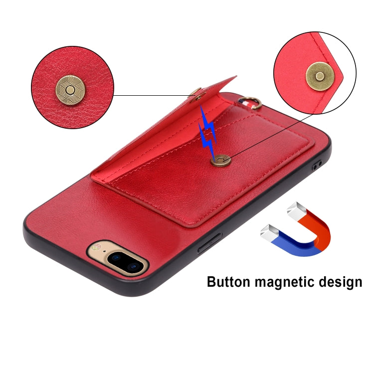 Litchi Texture Silicone + PC + PU Leather Back Cover Shockproof Case with Card Slot For iPhone 8 Plus / 7 Plus