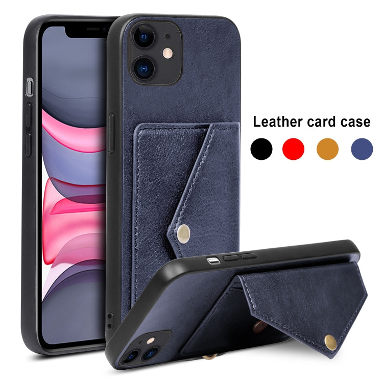 For iPhone 11 Litchi Texture Silicone + PC + PU Leather Back Cover Shockproof Case with Card Slot