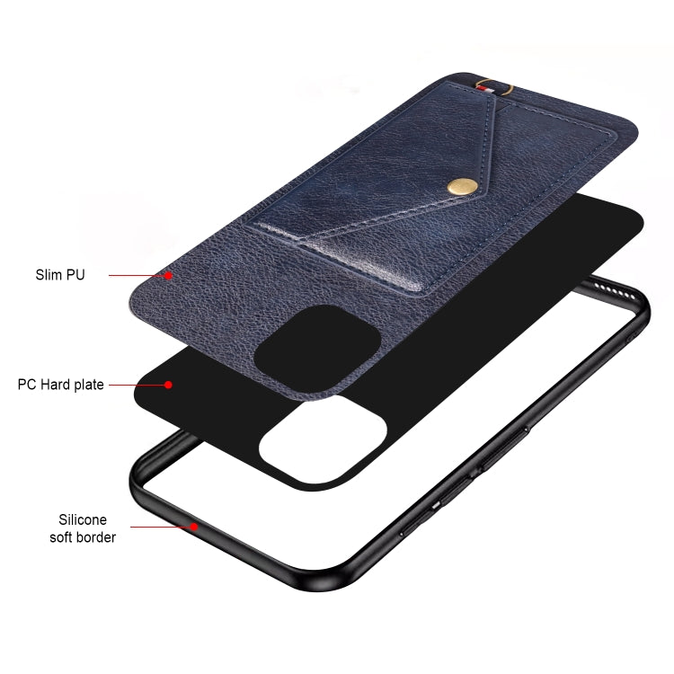 For iPhone 11 Litchi Texture Silicone + PC + PU Leather Back Cover Shockproof Case with Card Slot