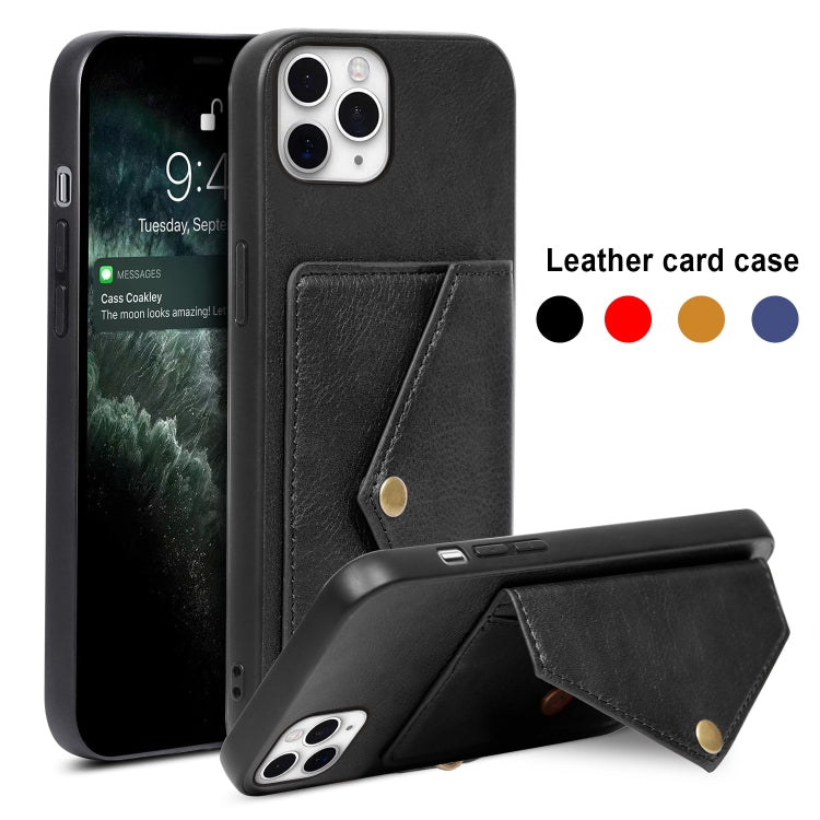 For iPhone 11 Pro Max Litchi Texture Silicone + PC + PU Leather Back Cover Shockproof Case with Card Slot