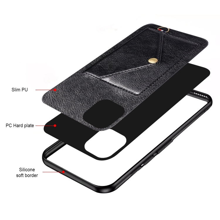 For iPhone 11 Pro Max Litchi Texture Silicone + PC + PU Leather Back Cover Shockproof Case with Card Slot