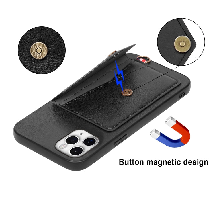 For iPhone 11 Pro Max Litchi Texture Silicone + PC + PU Leather Back Cover Shockproof Case with Card Slot
