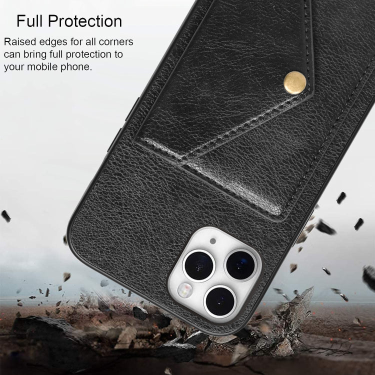 For iPhone 11 Pro Max Litchi Texture Silicone + PC + PU Leather Back Cover Shockproof Case with Card Slot