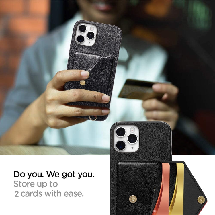 For iPhone 11 Pro Max Litchi Texture Silicone + PC + PU Leather Back Cover Shockproof Case with Card Slot