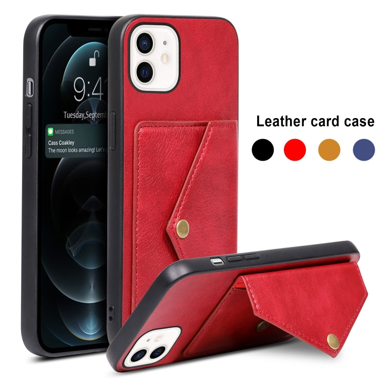 For iPhone 12 / 12 Pro Litchi Texture Silicone + PC + PU Leather Back Cover Shockproof Case with Card Slot