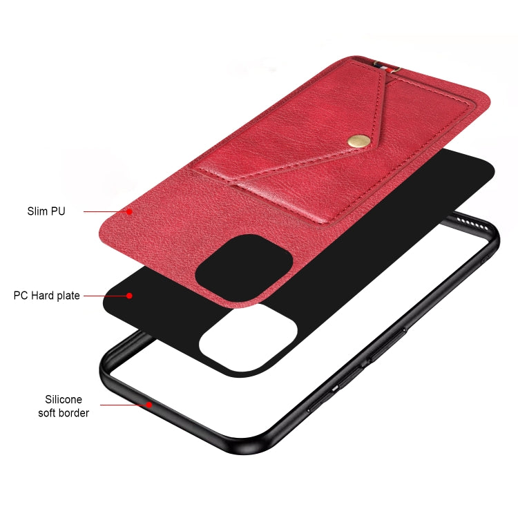 For iPhone 12 / 12 Pro Litchi Texture Silicone + PC + PU Leather Back Cover Shockproof Case with Card Slot