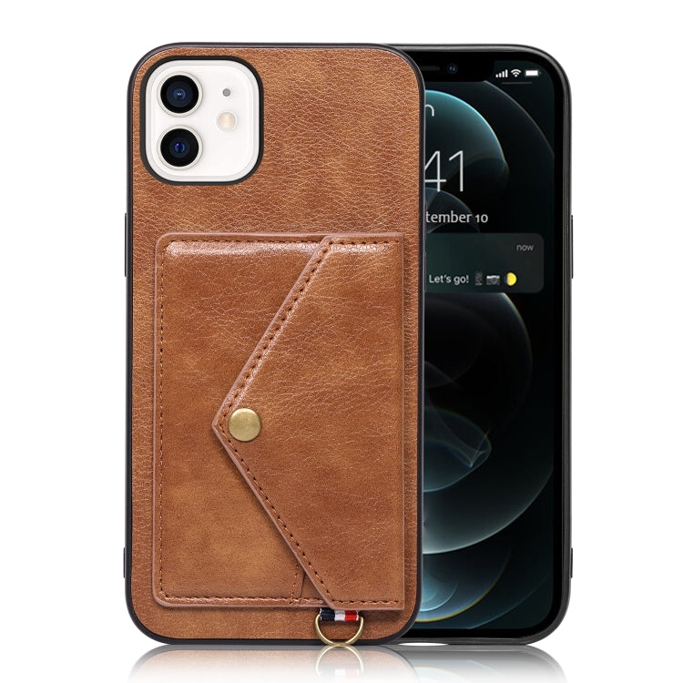 For iPhone 12 / 12 Pro Litchi Texture Silicone + PC + PU Leather Back Cover Shockproof Case with Card Slot