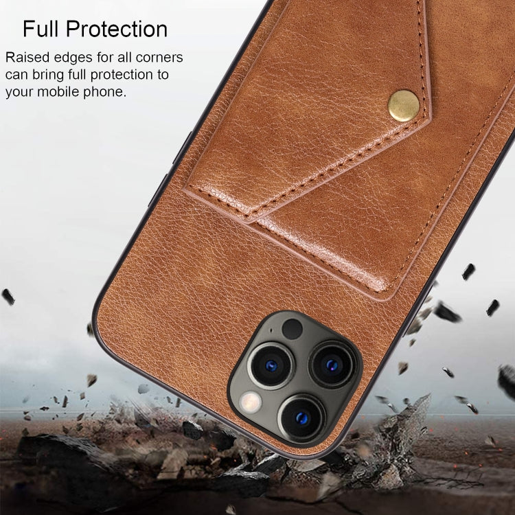 For iPhone 12 Pro Max Litchi Texture Silicone + PC + PU Leather Back Cover Shockproof Case with Card Slot