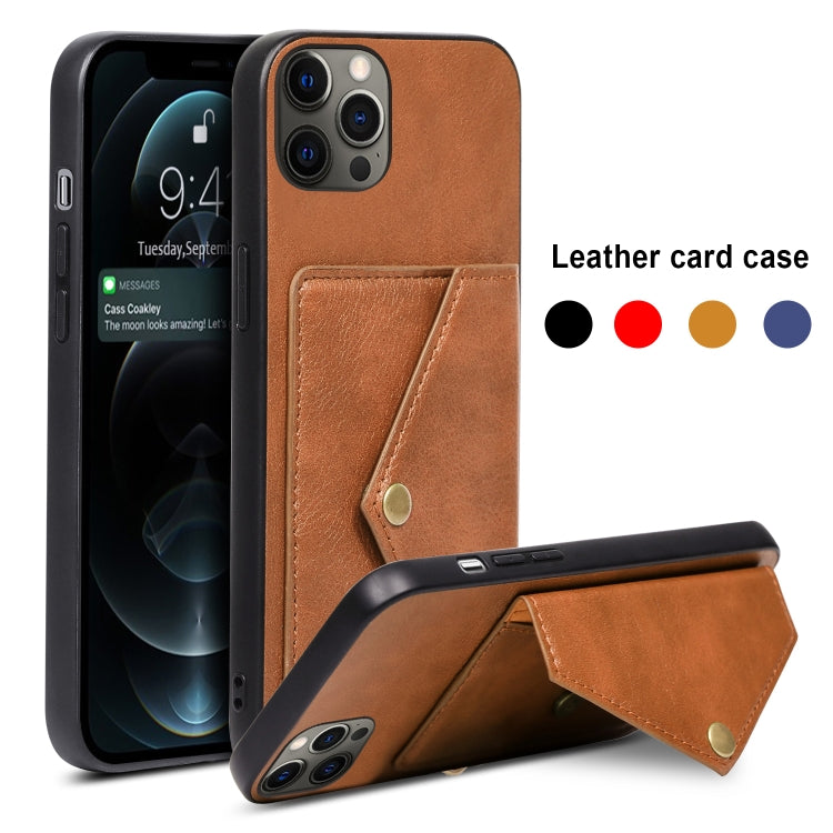For iPhone 12 Pro Max Litchi Texture Silicone + PC + PU Leather Back Cover Shockproof Case with Card Slot
