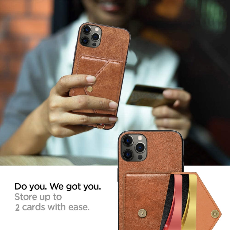 For iPhone 12 Pro Max Litchi Texture Silicone + PC + PU Leather Back Cover Shockproof Case with Card Slot