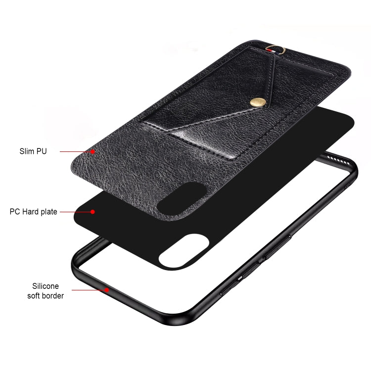 For iPhone XR Litchi Texture Silicone + PC + PU Leather Back Cover Shockproof Case with Card Slot