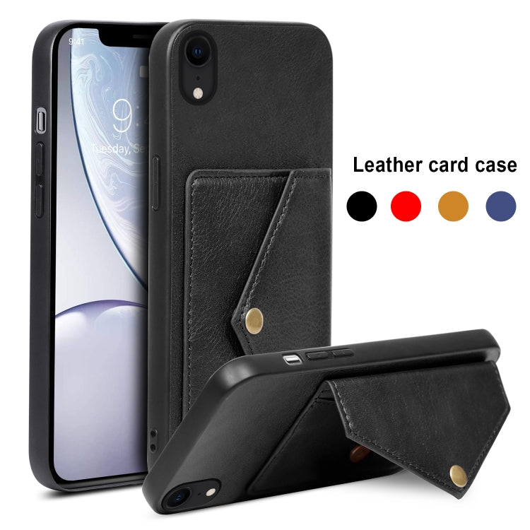 For iPhone XR Litchi Texture Silicone + PC + PU Leather Back Cover Shockproof Case with Card Slot