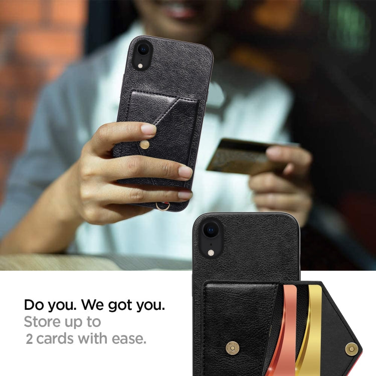 For iPhone XR Litchi Texture Silicone + PC + PU Leather Back Cover Shockproof Case with Card Slot