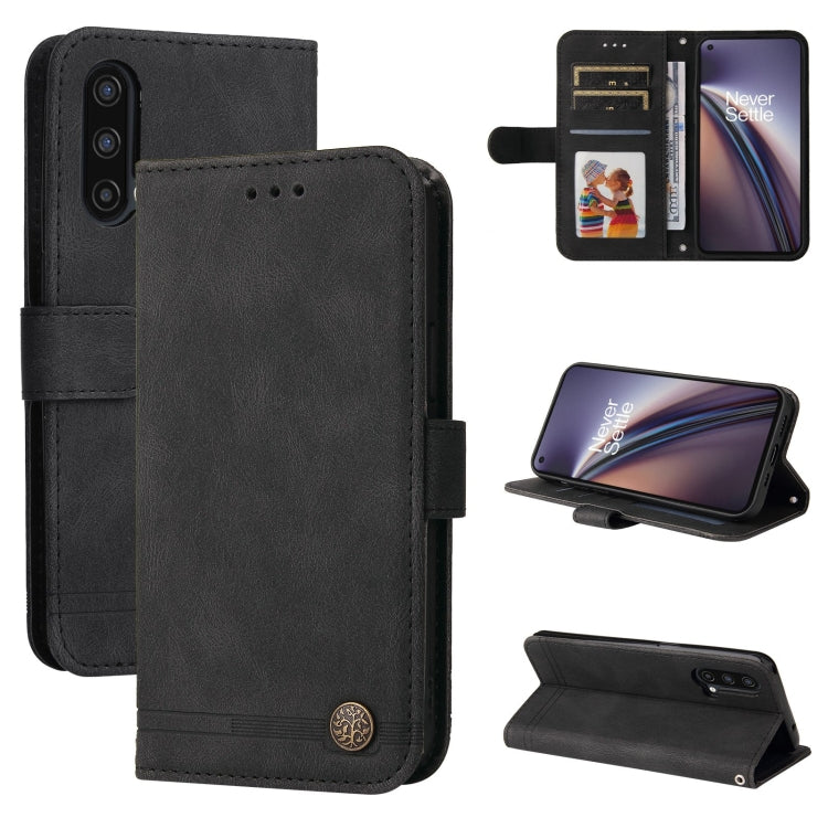 For OnePlus Nord CE 5G Skin Feel Life Tree Metal Button Horizontal Flip Leather Case with Holder & Card Slot & Wallet & Photo Frame & Strap