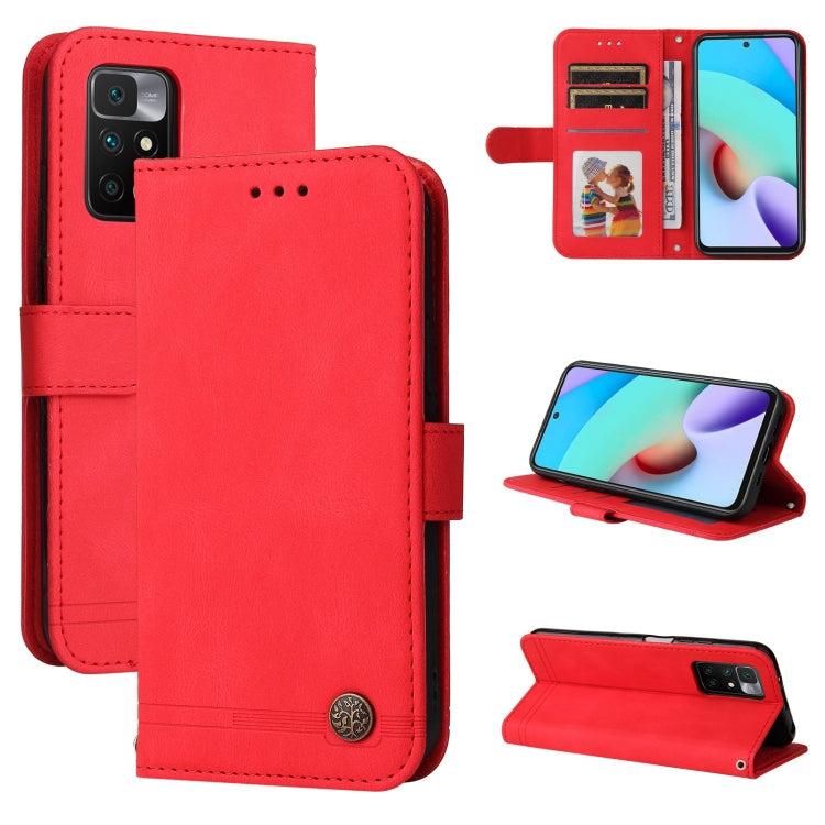 For Xiaomi Redmi 10 Skin Feel Life Tree Metal Button Horizontal Flip Leather Case with Holder & Card Slot & Wallet & Photo Frame & Strap