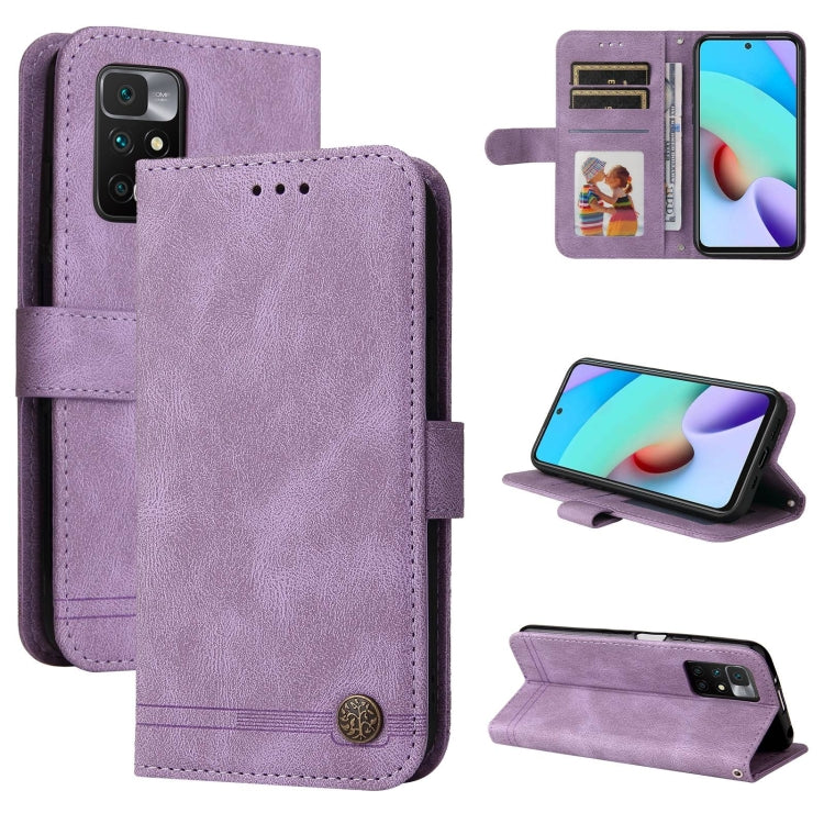 For Xiaomi Redmi 10 Skin Feel Life Tree Metal Button Horizontal Flip Leather Case with Holder & Card Slot & Wallet & Photo Frame & Strap