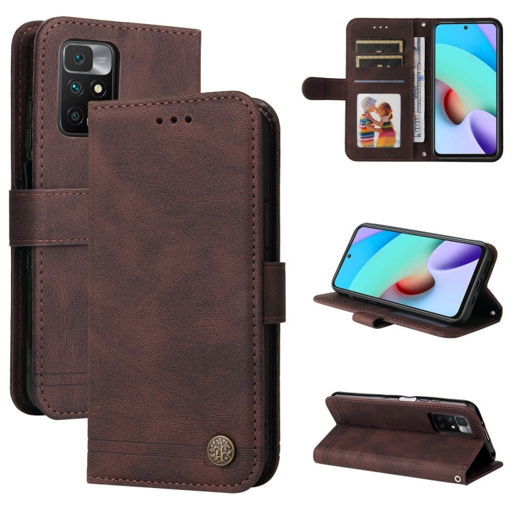 For Xiaomi Redmi 10 Skin Feel Life Tree Metal Button Horizontal Flip Leather Case with Holder & Card Slot & Wallet & Photo Frame & Strap