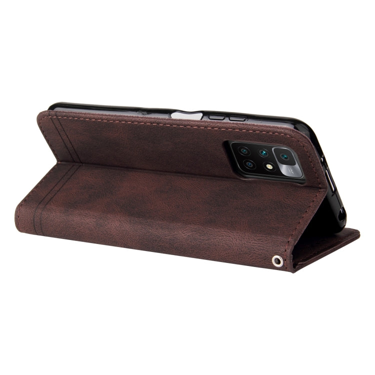 For Xiaomi Redmi 10 Skin Feel Life Tree Metal Button Horizontal Flip Leather Case with Holder & Card Slot & Wallet & Photo Frame & Strap