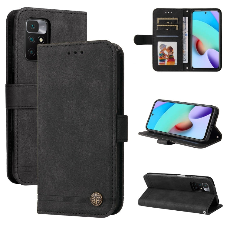 For Xiaomi Redmi 10 Skin Feel Life Tree Metal Button Horizontal Flip Leather Case with Holder & Card Slot & Wallet & Photo Frame & Strap