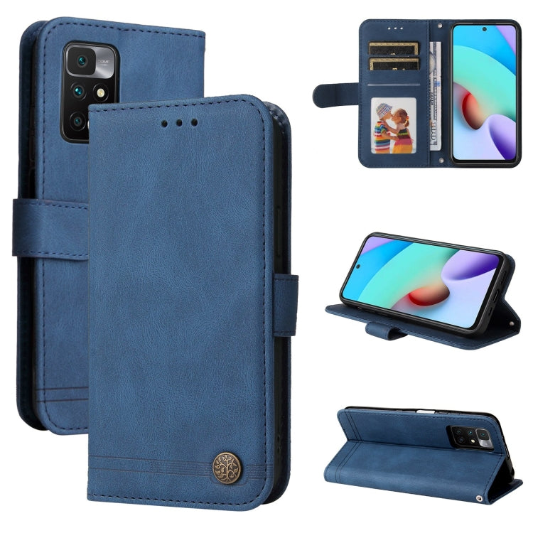 For Xiaomi Redmi 10 Skin Feel Life Tree Metal Button Horizontal Flip Leather Case with Holder & Card Slot & Wallet & Photo Frame & Strap