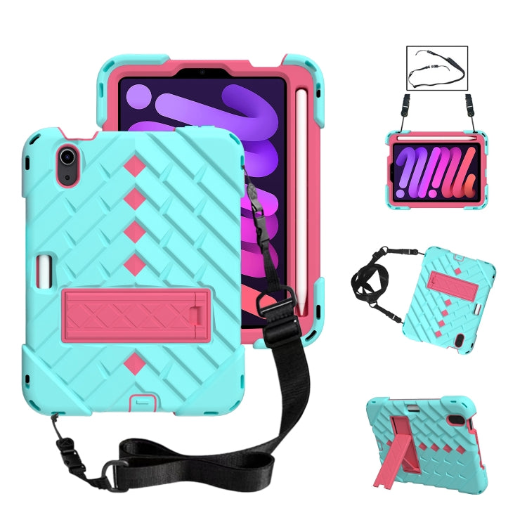For iPad mini 6 Shockproof Rhombus Robot PC + Silicone Protective Tablet Case with Holder & Shoulder Strap