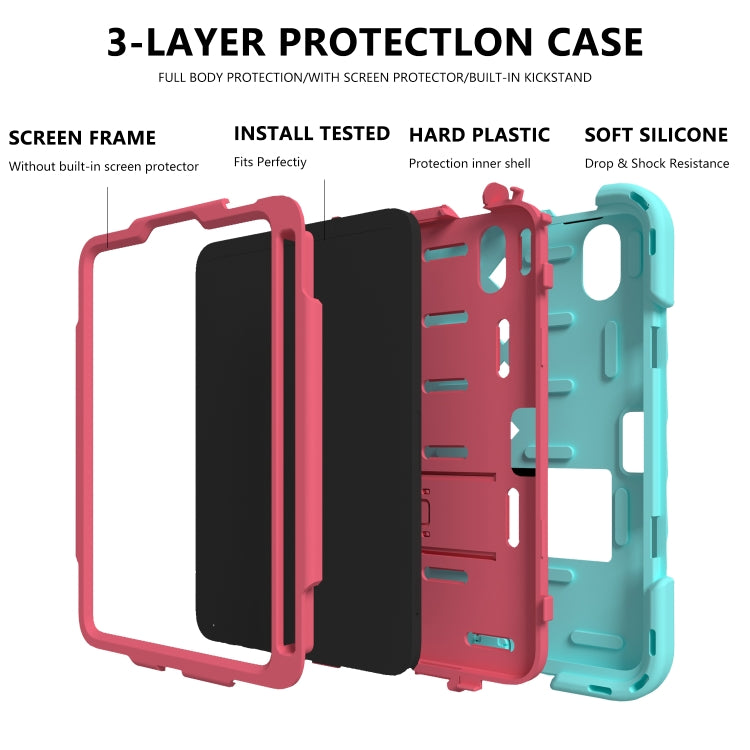 For iPad mini 6 Shockproof Rhombus Robot PC + Silicone Protective Tablet Case with Holder & Shoulder Strap