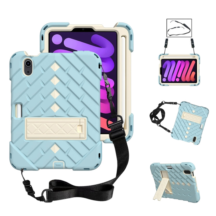 For iPad mini 6 Shockproof Rhombus Robot PC + Silicone Protective Tablet Case with Holder & Shoulder Strap