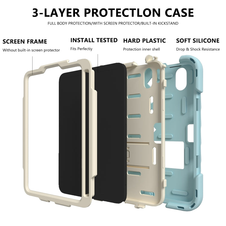 For iPad mini 6 Shockproof Rhombus Robot PC + Silicone Protective Tablet Case with Holder & Shoulder Strap