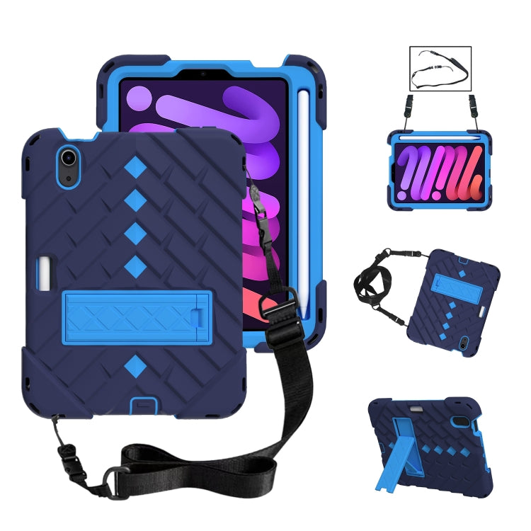 For iPad mini 6 Shockproof Rhombus Robot PC + Silicone Protective Tablet Case with Holder & Shoulder Strap