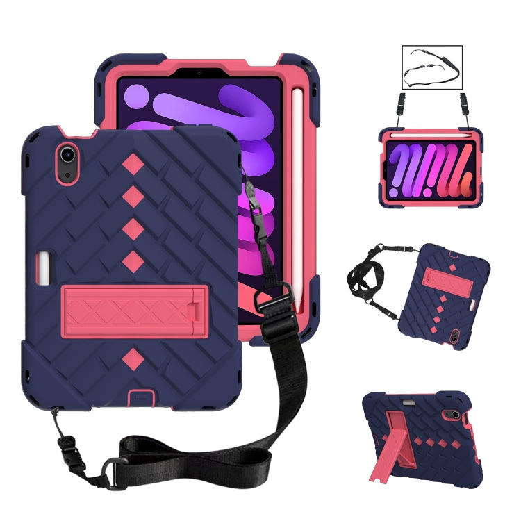 For iPad mini 6 Shockproof Rhombus Robot PC + Silicone Protective Tablet Case with Holder & Shoulder Strap