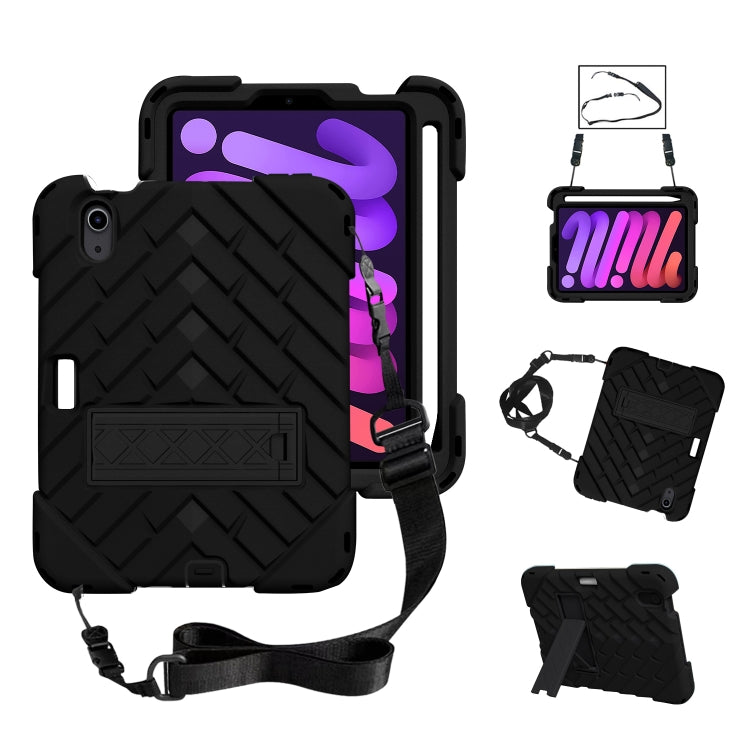 For iPad mini 6 Shockproof Rhombus Robot PC + Silicone Protective Tablet Case with Holder & Shoulder Strap