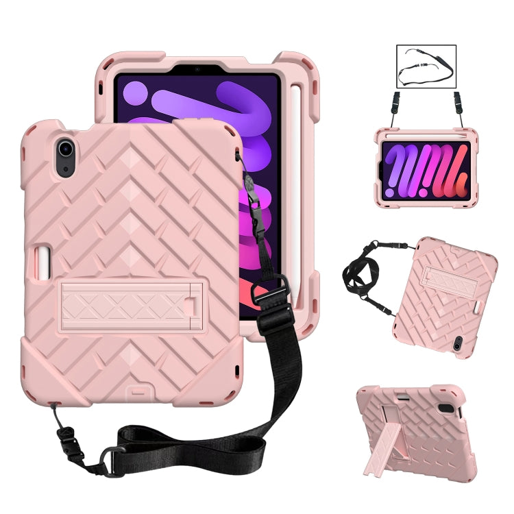 For iPad mini 6 Shockproof Rhombus Robot PC + Silicone Protective Tablet Case with Holder & Shoulder Strap