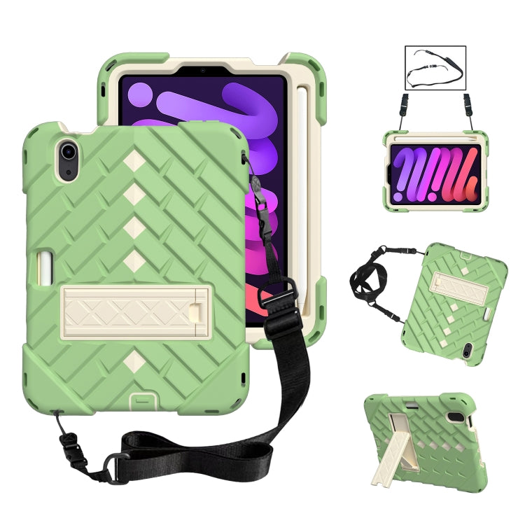 For iPad mini 6 Shockproof Rhombus Robot PC + Silicone Protective Tablet Case with Holder & Shoulder Strap