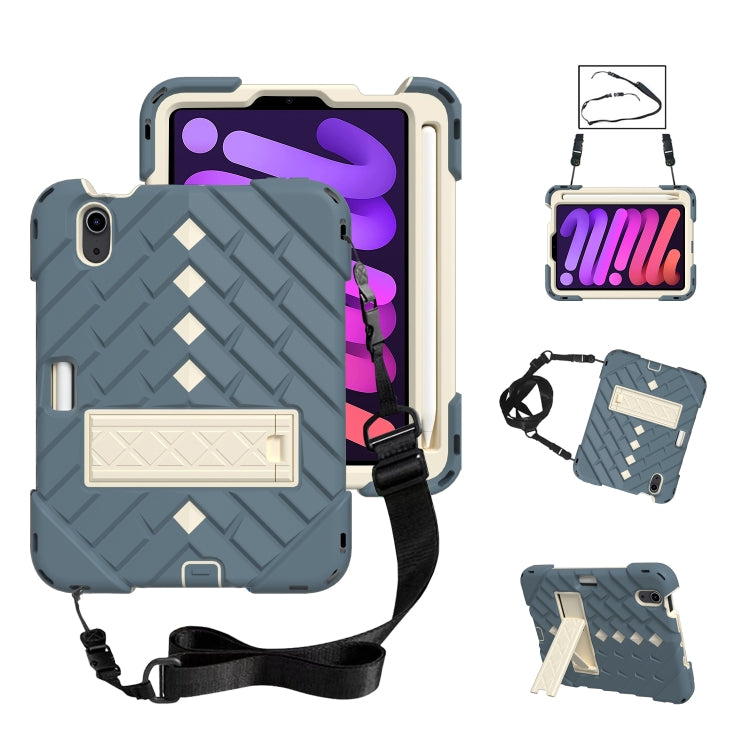 For iPad mini 6 Shockproof Rhombus Robot PC + Silicone Protective Tablet Case with Holder & Shoulder Strap