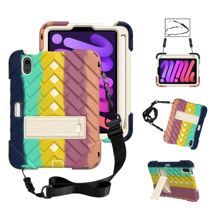 For iPad mini 6 Shockproof Rhombus Robot PC + Silicone Protective Tablet Case with Holder & Shoulder Strap