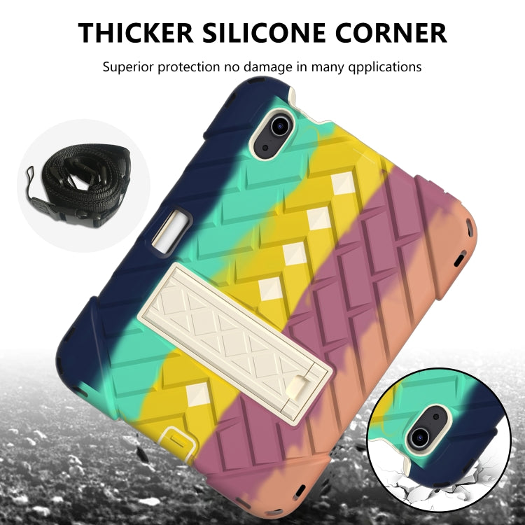 For iPad mini 6 Shockproof Rhombus Robot PC + Silicone Protective Tablet Case with Holder & Shoulder Strap