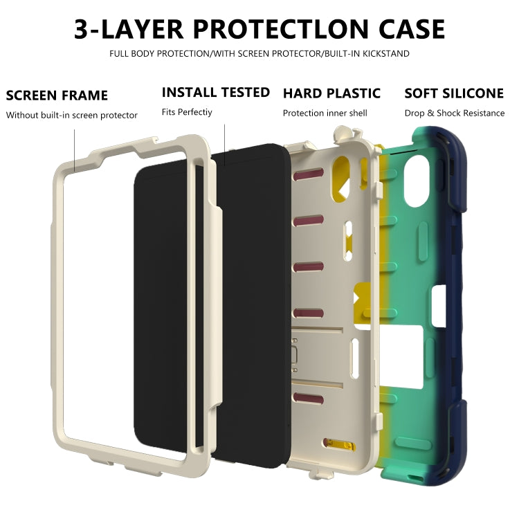 For iPad mini 6 Shockproof Rhombus Robot PC + Silicone Protective Tablet Case with Holder & Shoulder Strap